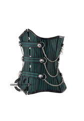 Green and Black Striped Brocade Steampunk Underbust Costume Corset