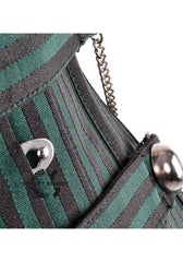 Green and Black Striped Brocade Steampunk Underbust Costume Corset