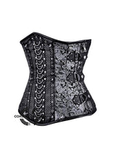 Black and Silver Brocade Leather Steampunk Underbust Costume Corset