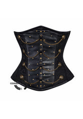 Black Leather Steampunk Underbust Costume Corset