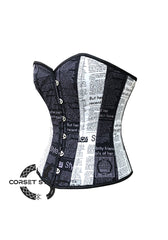 Newspaper Print Cotton Black and White Corset Gothic Bustier Overbust Plus Size Corset Top