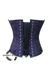 Black and Purple Brocade with Leather Strap Halter Neck Gothic Steampunk Overbust Plus Size Bustier Top