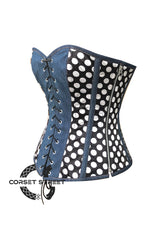 Blue Denim and Polka Dots Satin Gothic Retro Costume Waist Training Overbust Bustier Top