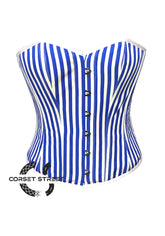 Blue and White Vertical Striped Satin Gothic Costume Waist Training Overbust Bustier Top