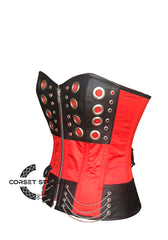Red and Black Satin with O-Rings Steampunk Costume Overbust Corset Top