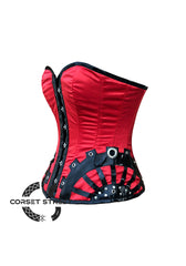 Red and Black Satin Gothic Sexy Costume Overbust Corset Bustier Top