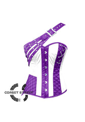 Purple and White Satin Gothic Steampunk Costume Overbust Bustier Top