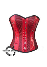 Red PVC Black Net Halloween Costume Overbust Corset Top