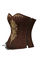 Brown Brocade Sequins Hand Work Burlesque Overbust Corset Sexy Top