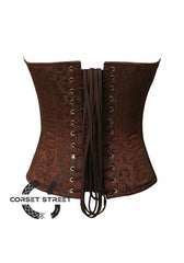 Brown Brocade Sequins Hand Work Burlesque Overbust Corset Sexy Top