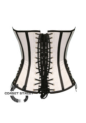 White Satin And Black Leather Steampunk Costume Gothic Overbust Corset Top