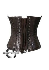 Brown Leather Crocodile Print Steampunk Waist Trainer Overbust Plus Size Corset