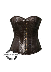 Brown Leather Crocodile Print Steampunk Waist Trainer Overbust Plus Size Corset