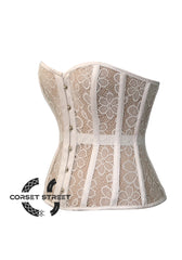 White Mesh Nylon Net Sheer Corset Waist Training Overbust Plus Size Top