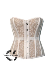 White Mesh Nylon Net Sheer Corset Waist Training Overbust Plus Size Top