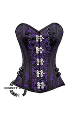 Purple and Black Brocade Overbust Corset Bustier Heart Top Plus Size Costume