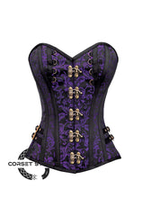 Purple and Black Brocade Overbust Corset Bustier Heart Top Plus Size Costume