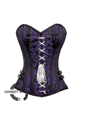 Purple and Black Brocade Overbust Corset Bustier Heart Top Plus Size Costume