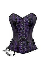 Purple and Black Brocade Overbust Corset Bustier Heart Plus Size Top Costume