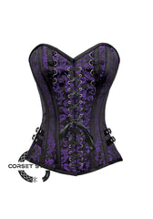 Purple and Black Brocade Overbust Corset Bustier Heart Plus Size Top Costume