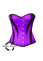 Purple and Black Satin Burlesque Costume Overbust Plus Size Corset Top