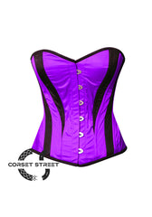 Purple and Black Satin Burlesque Costume Overbust Corset Top