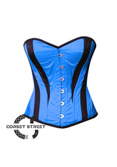 Blue and Black Satin Burlesque Costume Overbust Plus Size Corset Top