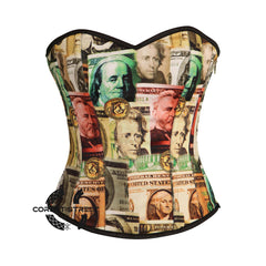 Dollars Printed Satin Overbust Corset Bustier Cosplay Costume