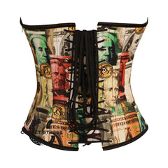 Dollars Printed Satin Overbust Corset Bustier Cosplay Costume