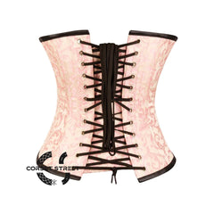 Pink Brocade With Leather Belts Steampunk Costume Waist Cincher Basque Underbust Plus Size Corset