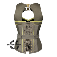 Army Green Cotton With Mesh Military Costume Steampunk Overbust Plus Size Corset Top