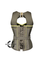 Army Green Cotton With Mesh Military Costume Steampunk Overbust Corset Top