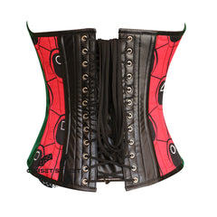 Red And Black Printed Lycra Leather Stripes Burlesque Gothic Costume Overbust Bustier Top