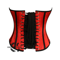 Red And Black Satin Halter Neck Burlesque Gothic Plus Size  Costume Overbust Bustier Top