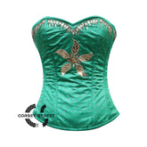 Green Satin Gold Sequins Burlesque Gothic Costume Overbust Plus Size Bustier Top