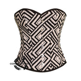 Black And White Corset Zig-Zag Print Retro Plus Size Costume Gothic Overbust Bustier Top