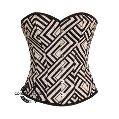 Black And White Corset Zig-Zag Print Retro Plus Size Costume Gothic Overbust Bustier Top