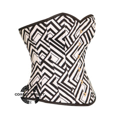 Black And White Corset Zig-Zag Print Retro Costume Gothic Overbust Bustier Top