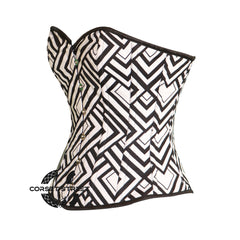 Black And White Corset Zig-Zag Print Retro Costume Gothic Overbust Bustier Top