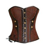 Brown Brocade Black Leather Steampunk Costume Overbust Plus Size Bustier Top
