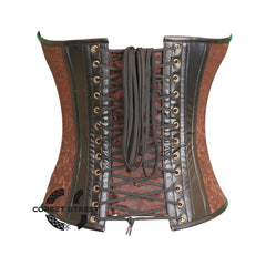 Brown Brocade Black Leather Steampunk Costume Overbust Plus Size Bustier Top
