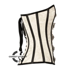 Ivory Brocade With Black Stripes Burlesque Gothic Overbust Corset Bustier Top