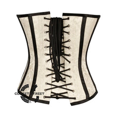 Ivory Brocade With Black Stripes Burlesque Gothic Overbust Corset Bustier Top