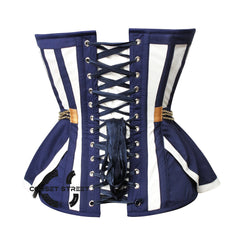 White And Navy Blue Satin Gothic Overbust Corset Bustier Top