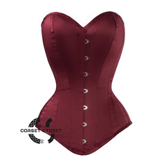 Burgundy Satin Burlesque Gothic Overbust Plus Size Corset Bustier Top