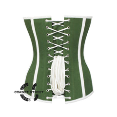 Olive Green Cotton With White Stripes Burlesque Gothic Overbust Corset Plus Size Bustier Top