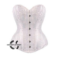 White Brocade Burlesque Gothic Overbust Corset Bustier Top