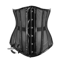 Black PVC Strip Black Net Waist Cincher Bustier Underbust Sheer Corset