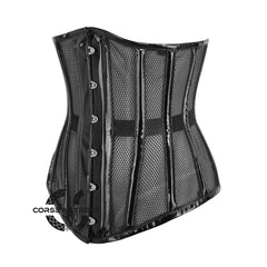 Black PVC Strip Black Net Waist Cincher Bustier Underbust Sheer Plus Size Corset