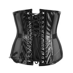 Black PVC Strip Black Net Waist Cincher Bustier Underbust Sheer Plus Size Corset